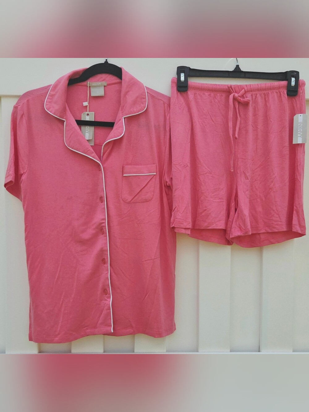 INK+IVY Women's  Pajama Set With Pink Short Sleeve Button Down Top And Shorts
